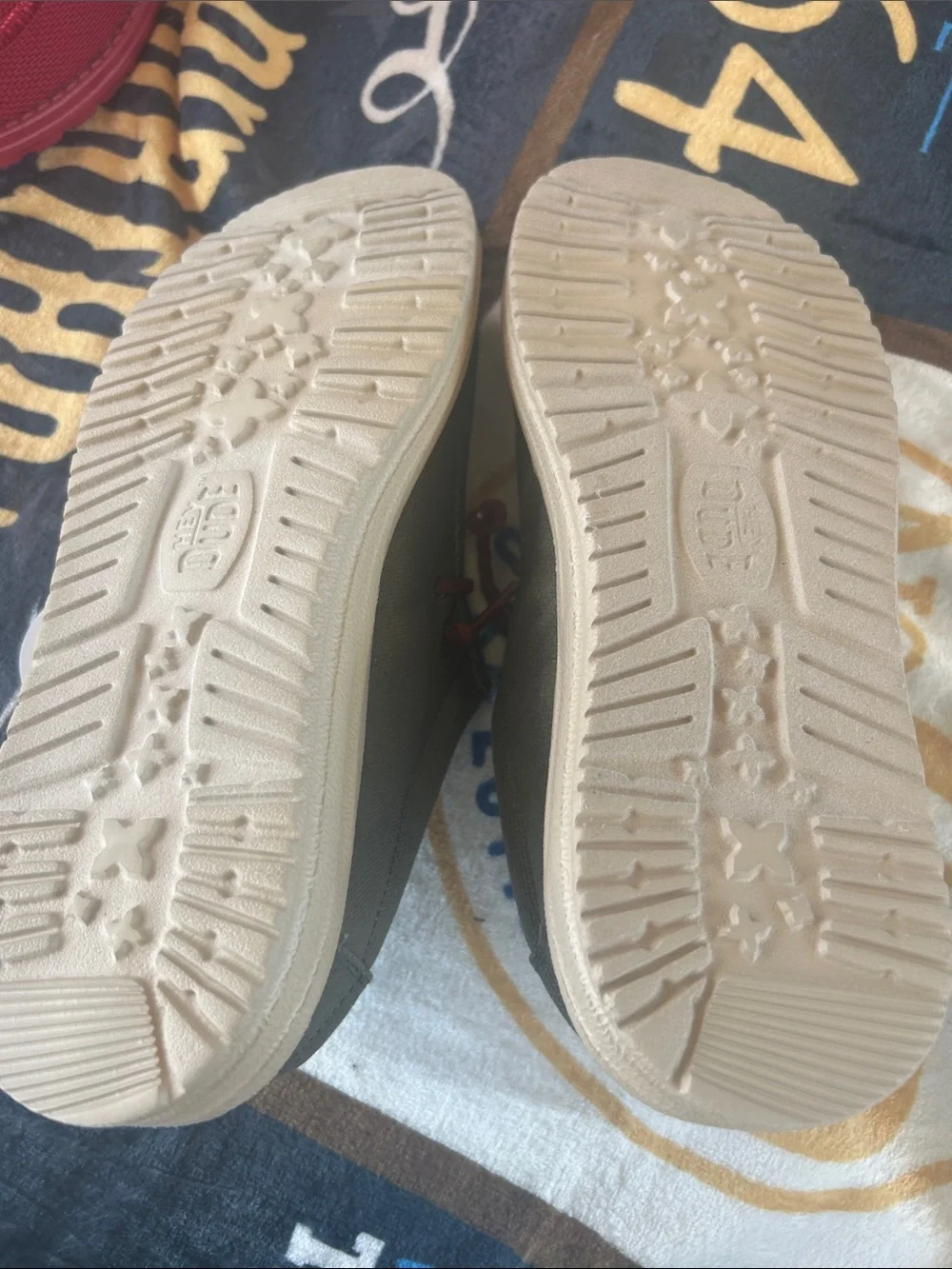 Hey Dude Olive Canvas Slip-Ons with Rust Laces